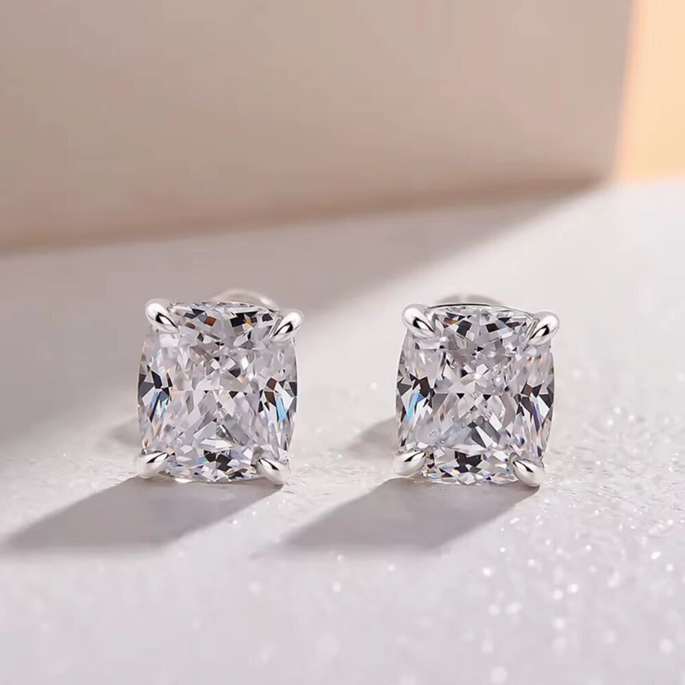 NEW 14k White Gold Diamond Cushion Cut Earrings Studs